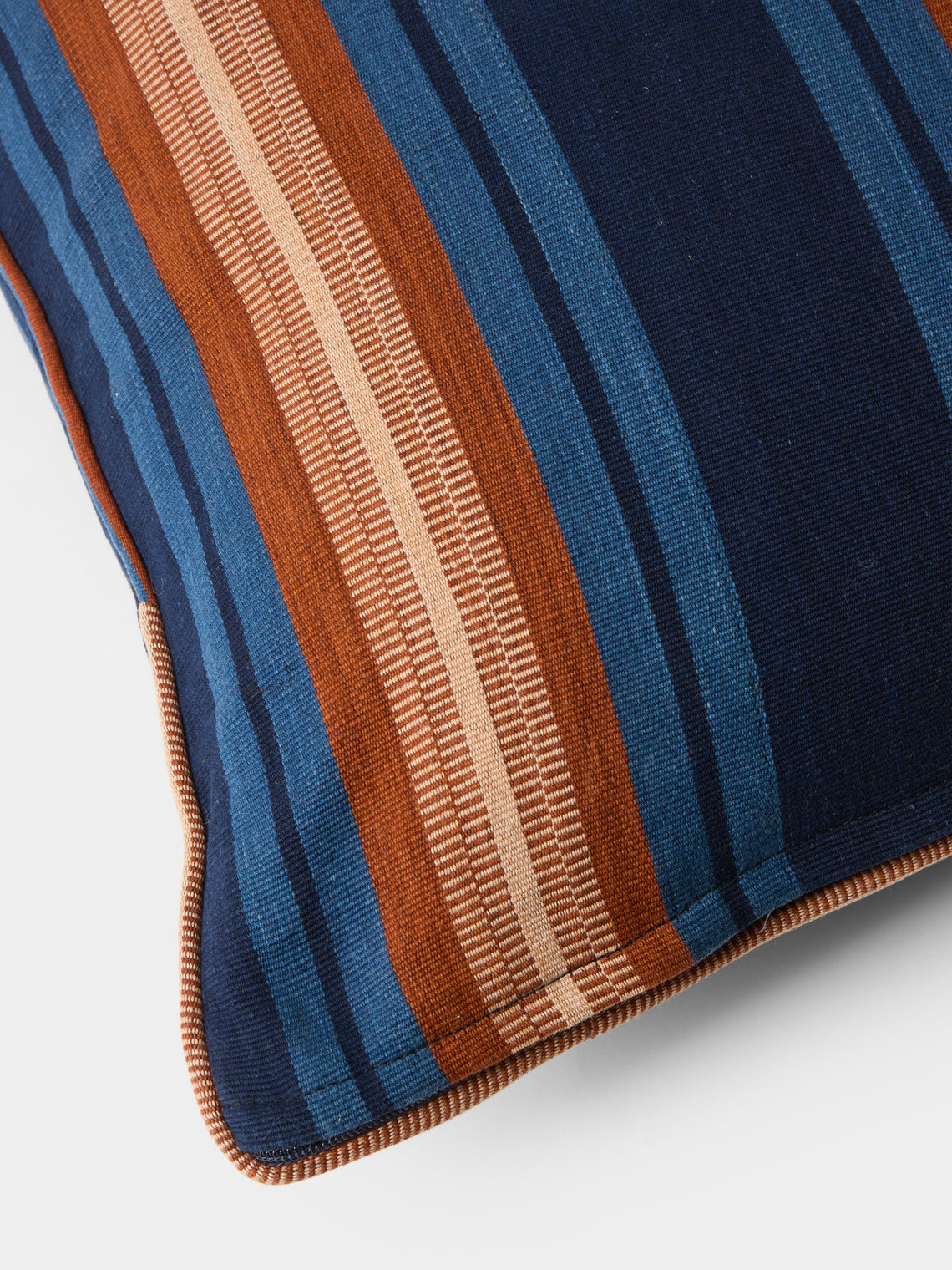 R Collective - Handwoven Indigo Striped Cotton Cushion (19.5in/50cm) - Blue - ABASK