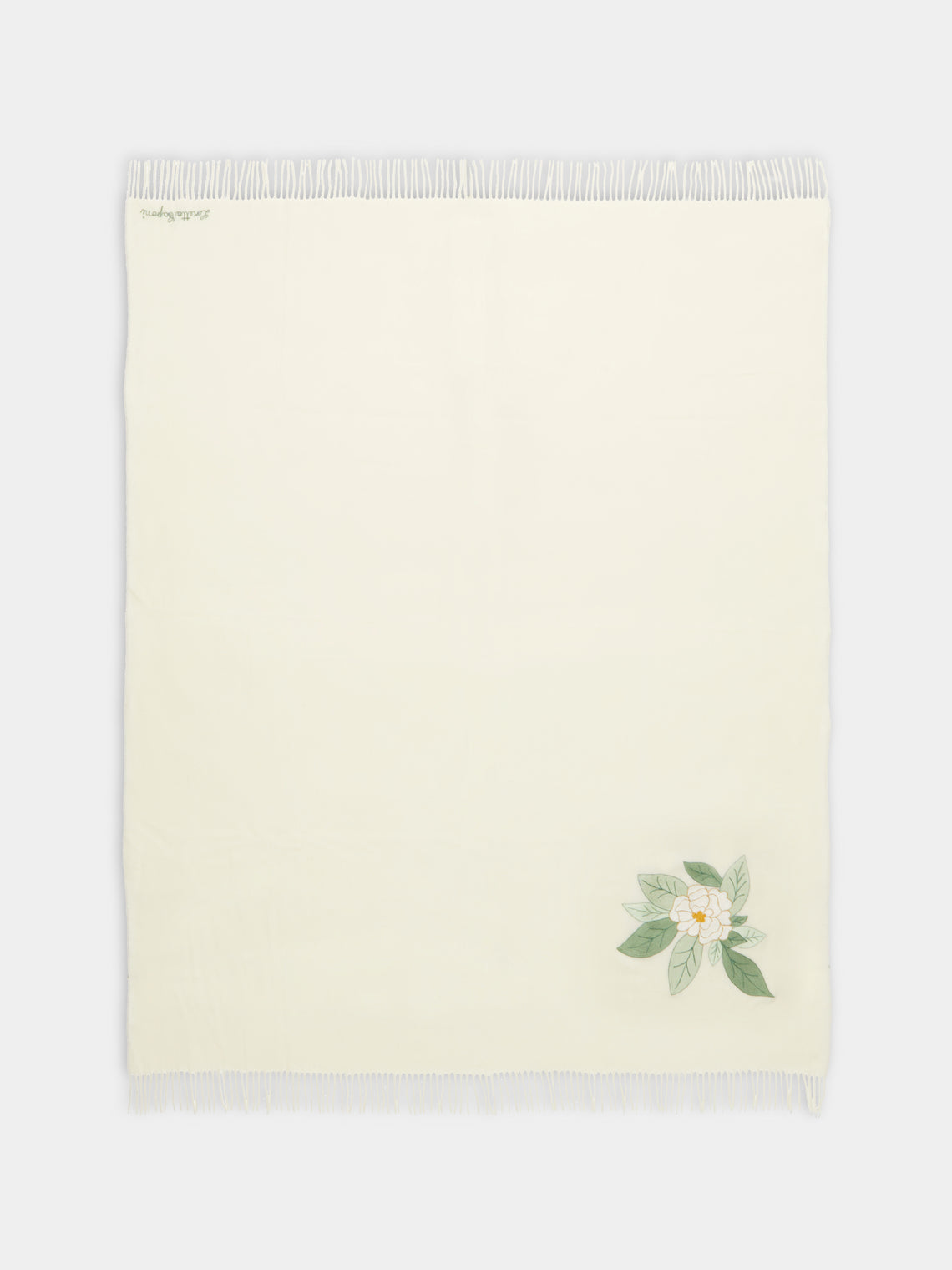 Loretta Caponi - Camellia Hand-Embroidered Wool Blanket (63in/1.6m) - Cream - ABASK - 