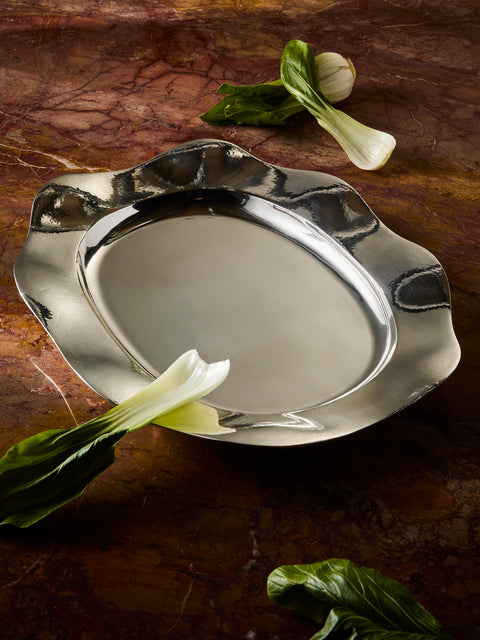 Antique and Vintage - 1930s Italian Solid Silver Scalloped Platter - Silver - ABASK