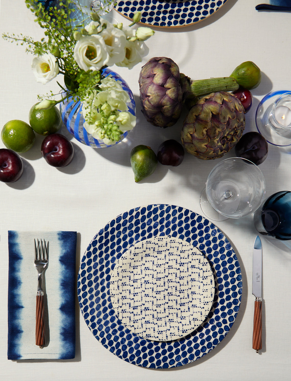 Terrafirma Ceramics - Hand-Printed Ceramic Dinner Plates (Set of 4) - Blue - ABASK