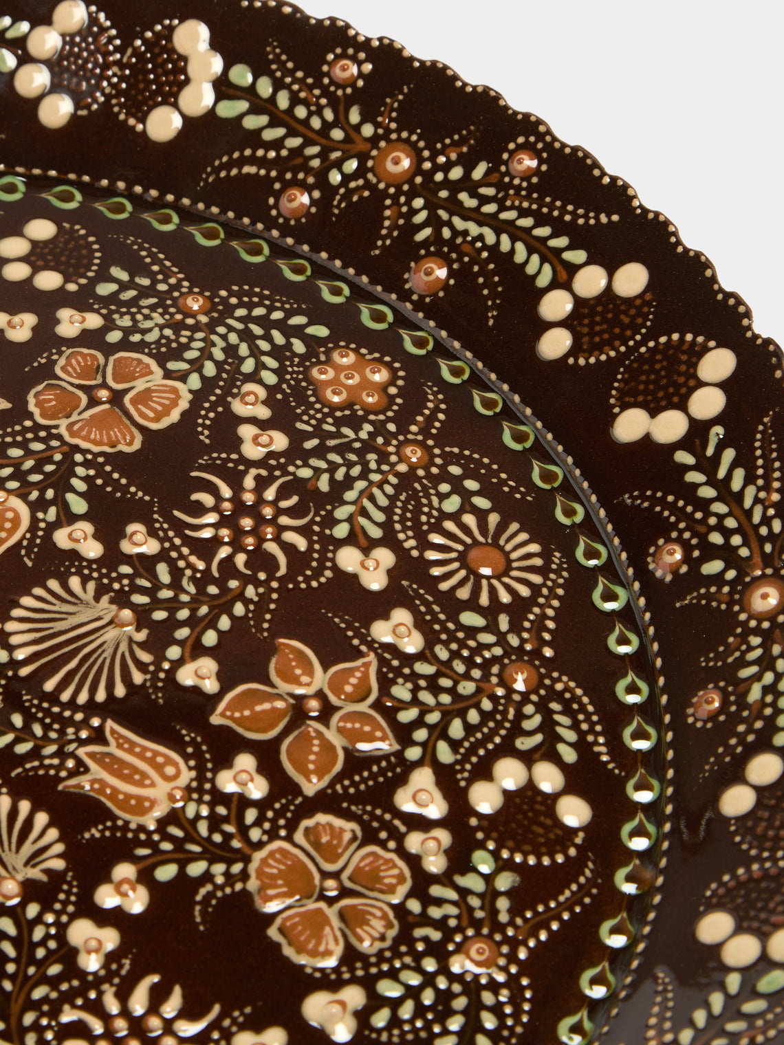 Poterie d’Évires - Flowers Hand-Painted Ceramic Large Platter - Dark brown - ABASK
