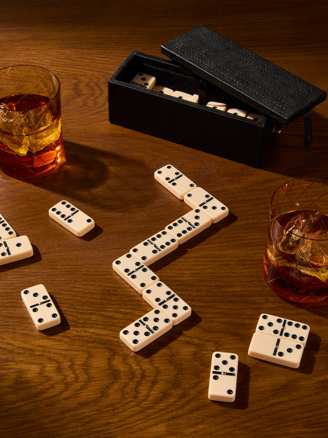 Geoffrey Parker - Leather Dominoes and Cribbage Set - Black - ABASK