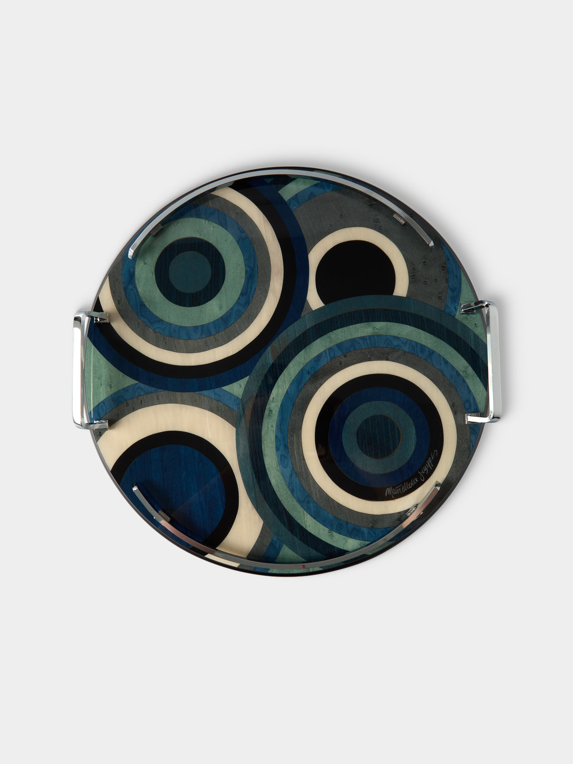 Mastellone Giuseppe - Wood Inlay Tray (12.5in/32cm) - Blue - ABASK - 