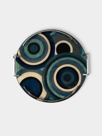 Mastellone Giuseppe - Wood Inlay Tray (12.5in/32cm) - Blue - ABASK - 