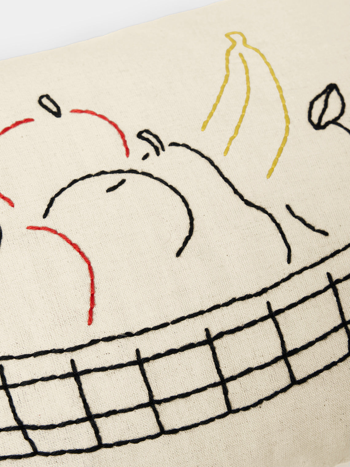 Oeuvres Sensibles - Fruit Bowl Hand-Embroidered Cotton and Hemp Linen Cushion (15.5in/40cm) - Cream - ABASK