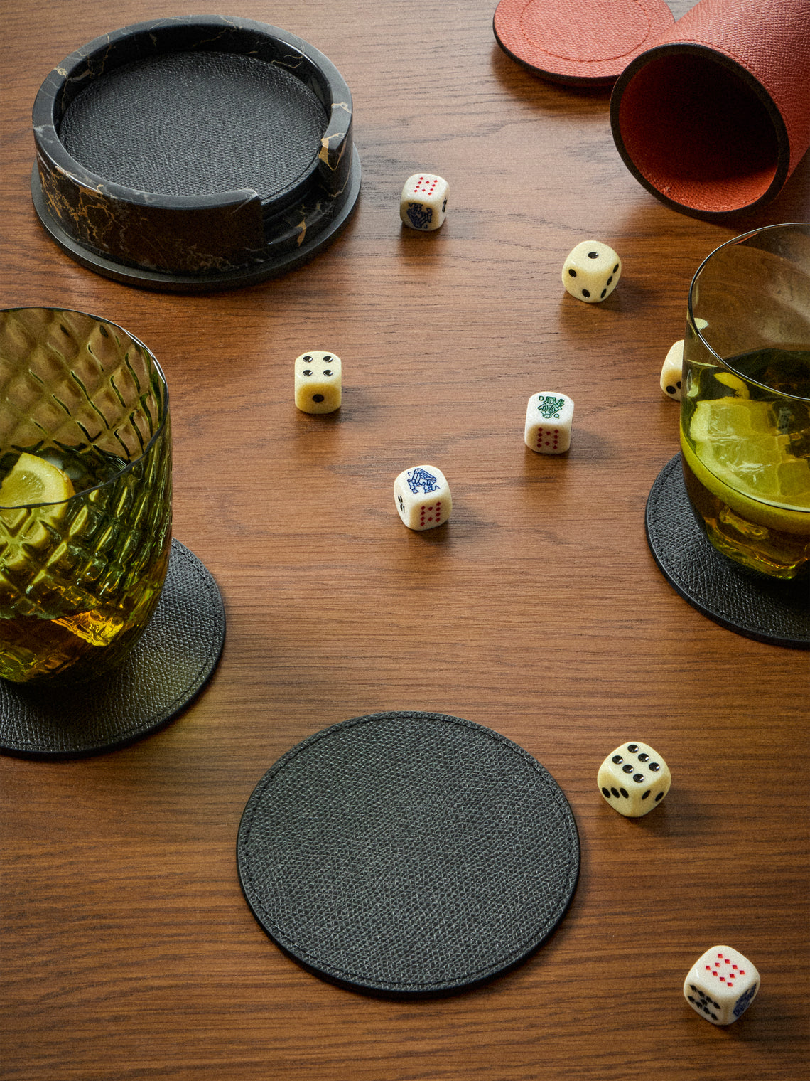 Giobagnara - | Set of 6 | Positano Marble Coasters with Holder - Black - ABASK