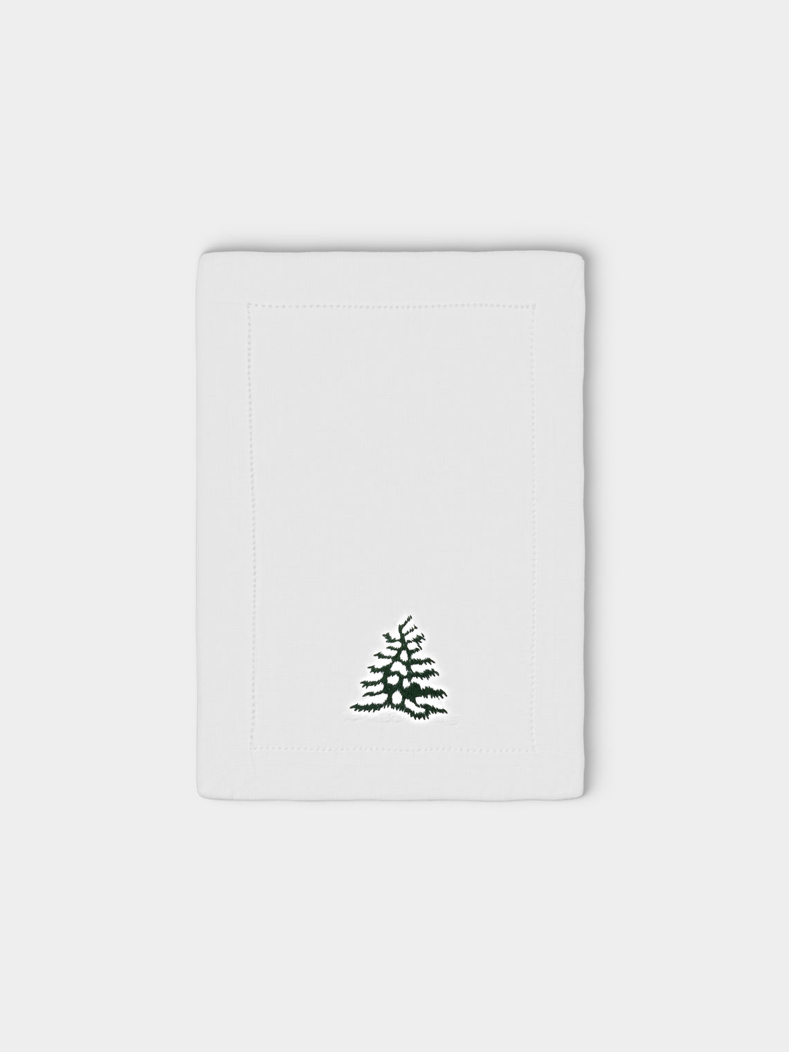 ERI Textiles - | Set of 4 | Winter Forest Hand-Embroidered Linen Napkins - White - ABASK