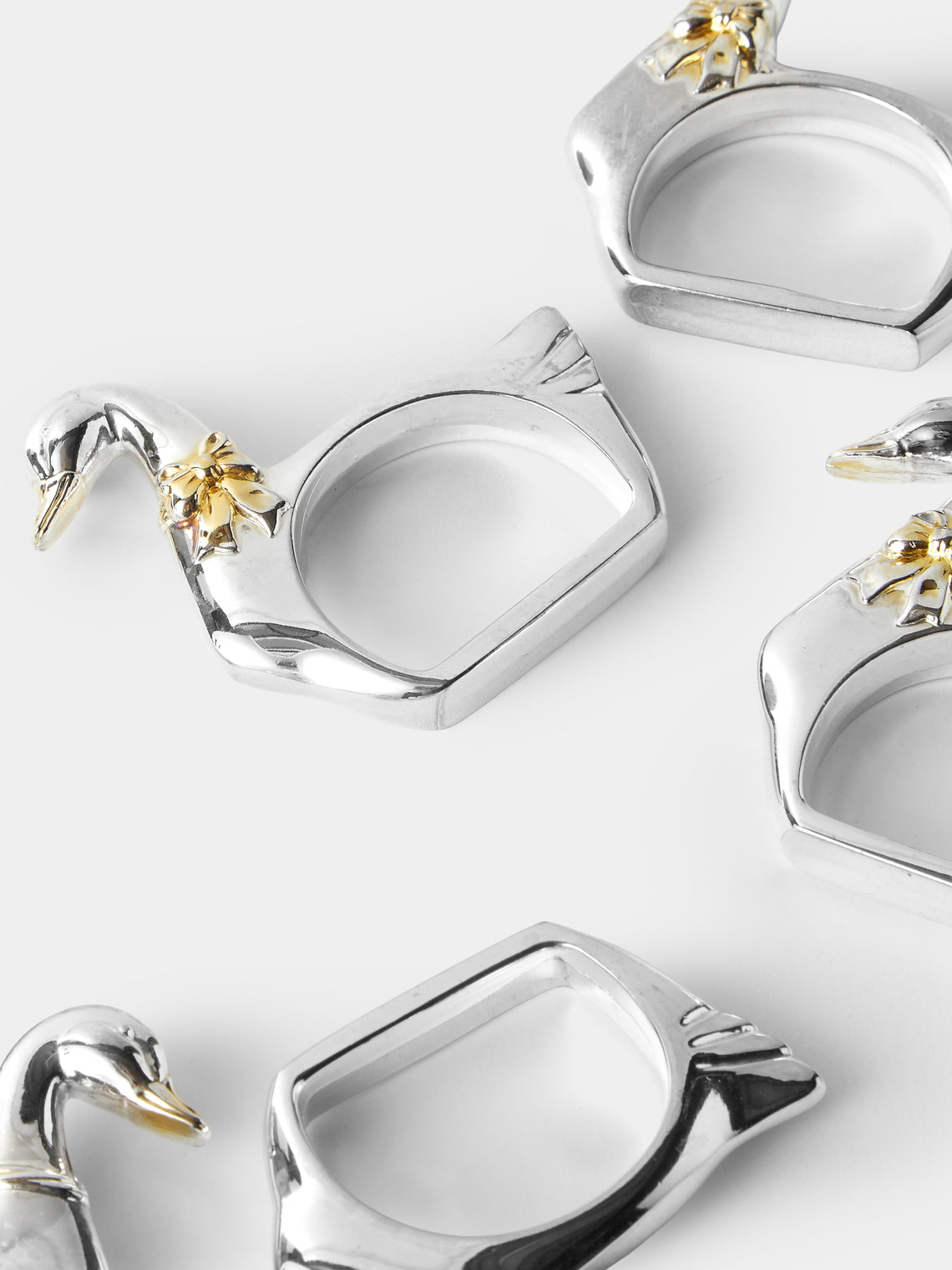 Antique and Vintage - Mid Century Silver Plated Geese Napkin Rings (Set of 6) - Silver - ABASK