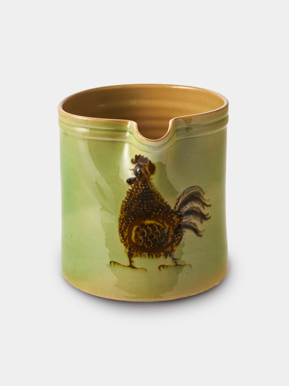 Poterie d’Évires - Chickens Hand-Painted Ceramic Straight-Edge Medium Jug - Green - ABASK