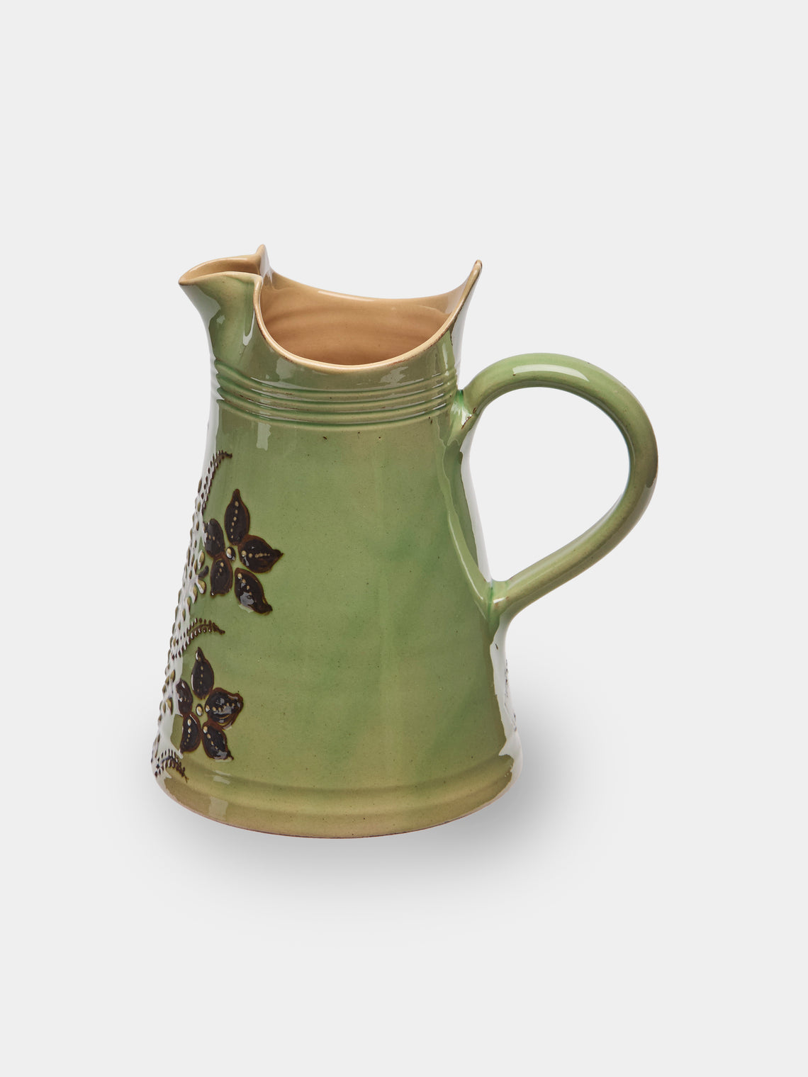 Poterie d’Évires - Flowers Hand-Painted Ceramic Milk Jug - Green - ABASK