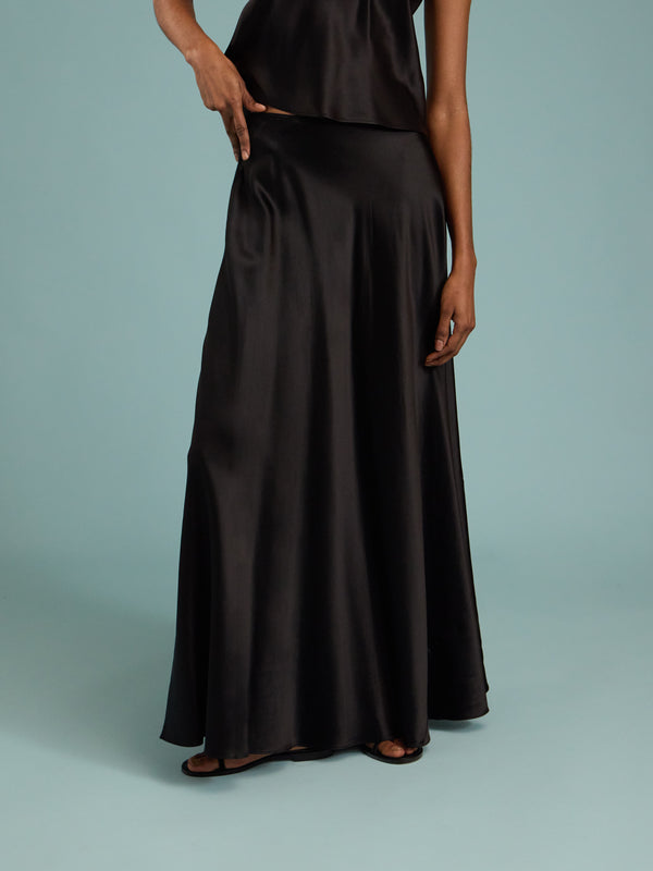 Heirlome - Antonia Silk Long Skirt | Size: S - Black - ABASK