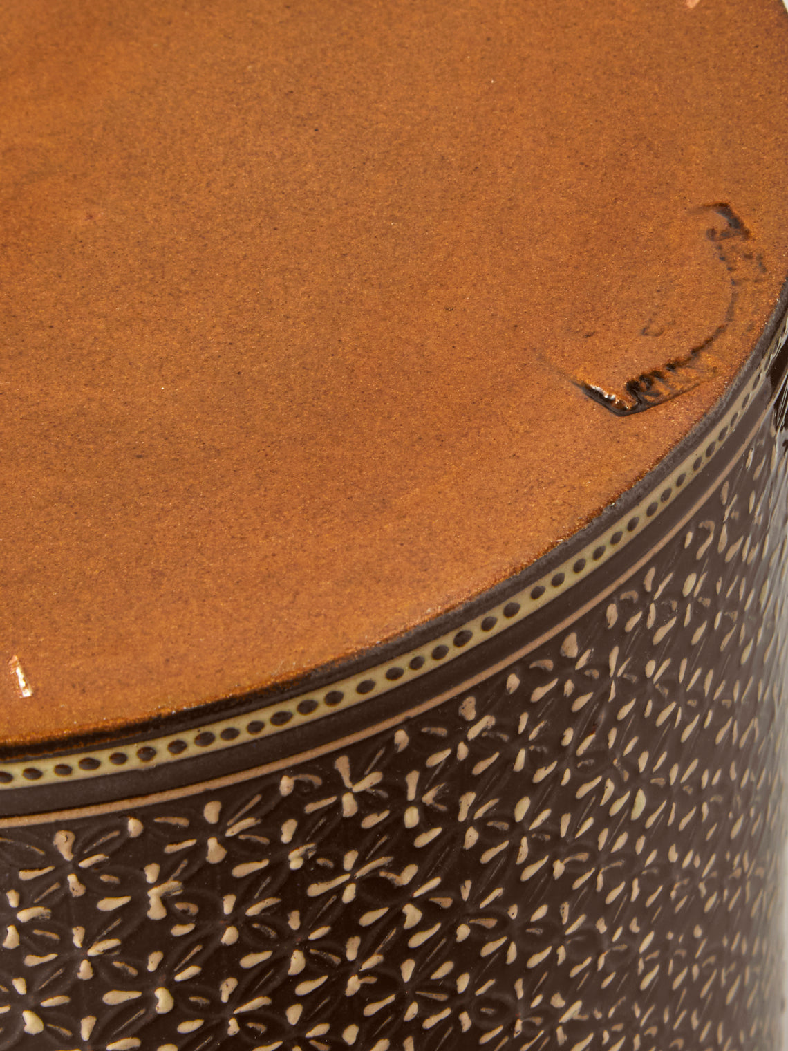 Poterie d’Évires - Geometric Hand-Painted Ceramic Lidded Pot - Dark Brown - ABASK