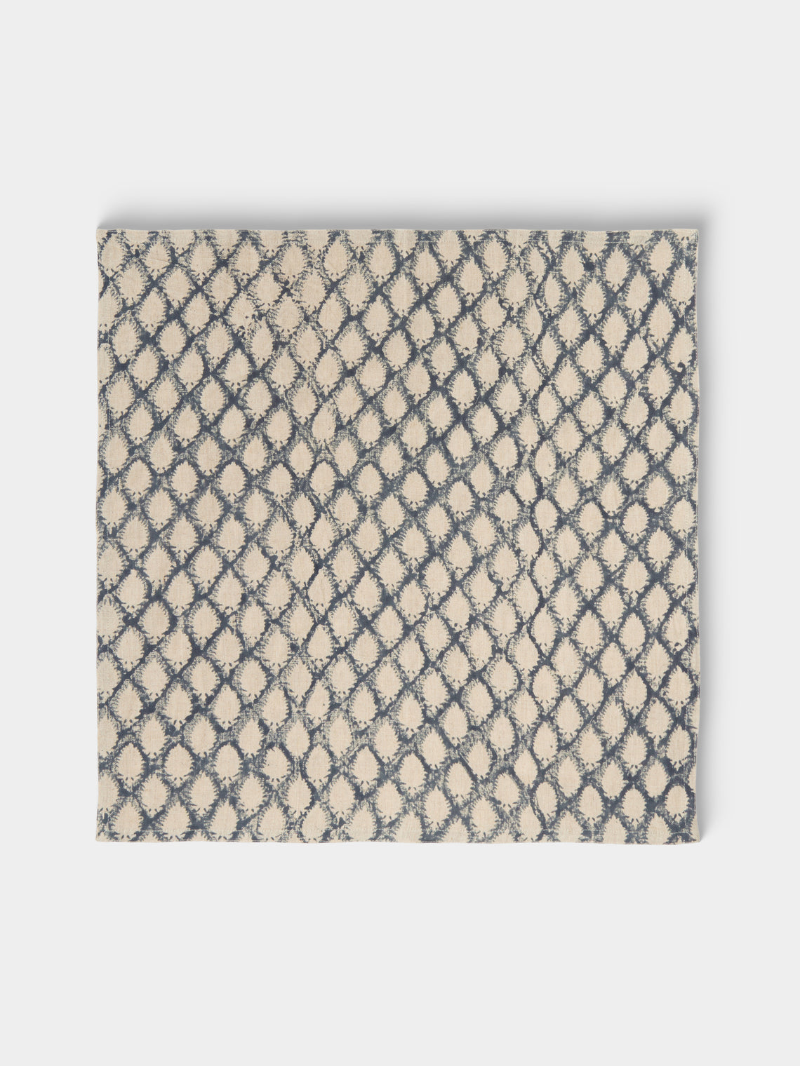 Chamois - Cypress Block-Printed Linen Napkins (Set of 4) - Navy - ABASK