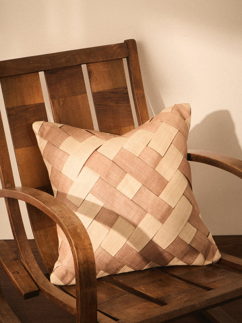 Kubo Curated - Cross Panel Weave T'nalak Cloth Cushion (19.5in/50cm) - Beige - ABASK