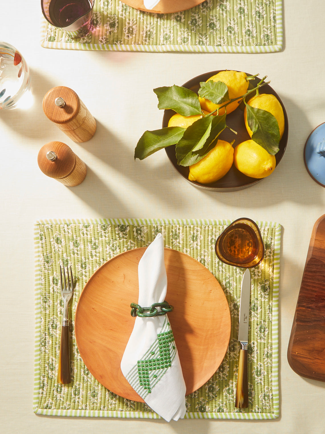 The Table Love - The Breakfast Hand-Printed Cotton Reversible Placemats (Set of 4) -  - ABASK