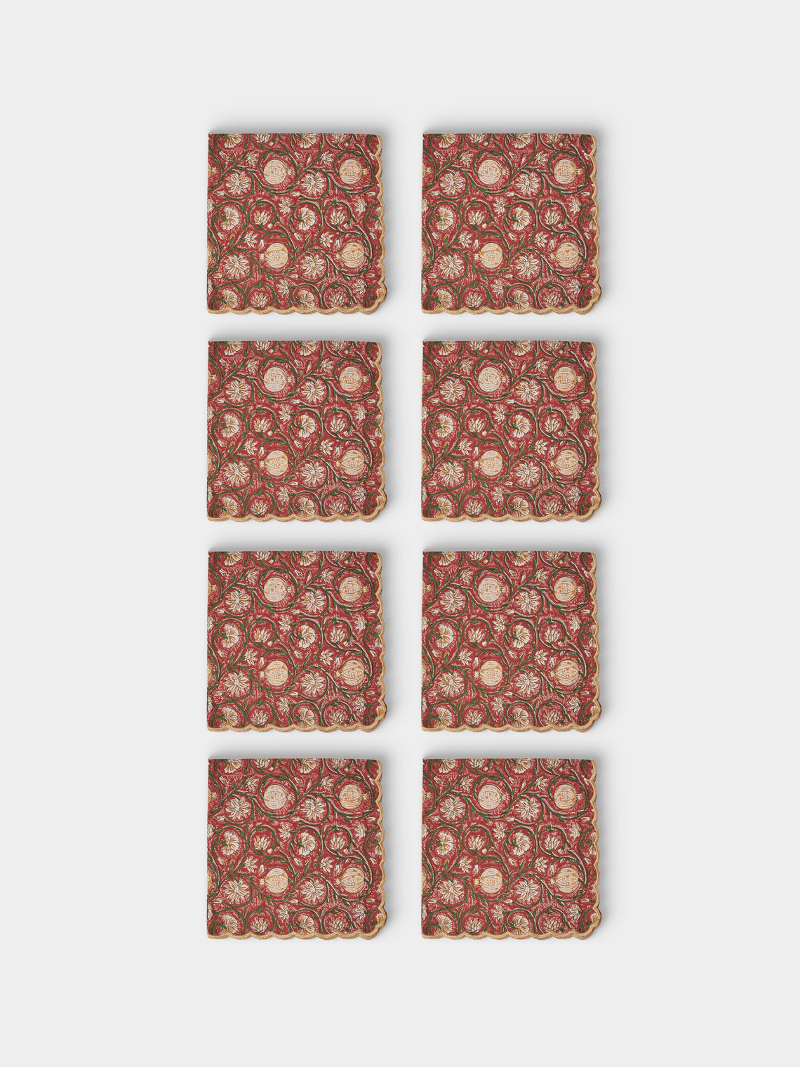 Chamois - | Set of 8 | Tangier Pomegranate Block-Printed Cotton Napkins - Multiple - ABASK - 