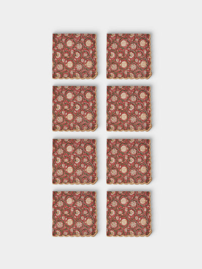 Chamois - | Set of 8 | Tangier Pomegranate Block-Printed Cotton Napkins - Multiple - ABASK - 