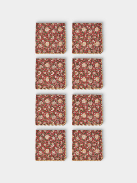 Chamois - | Set of 8 | Tangier Pomegranate Block-Printed Cotton Napkins - Multiple - ABASK - 