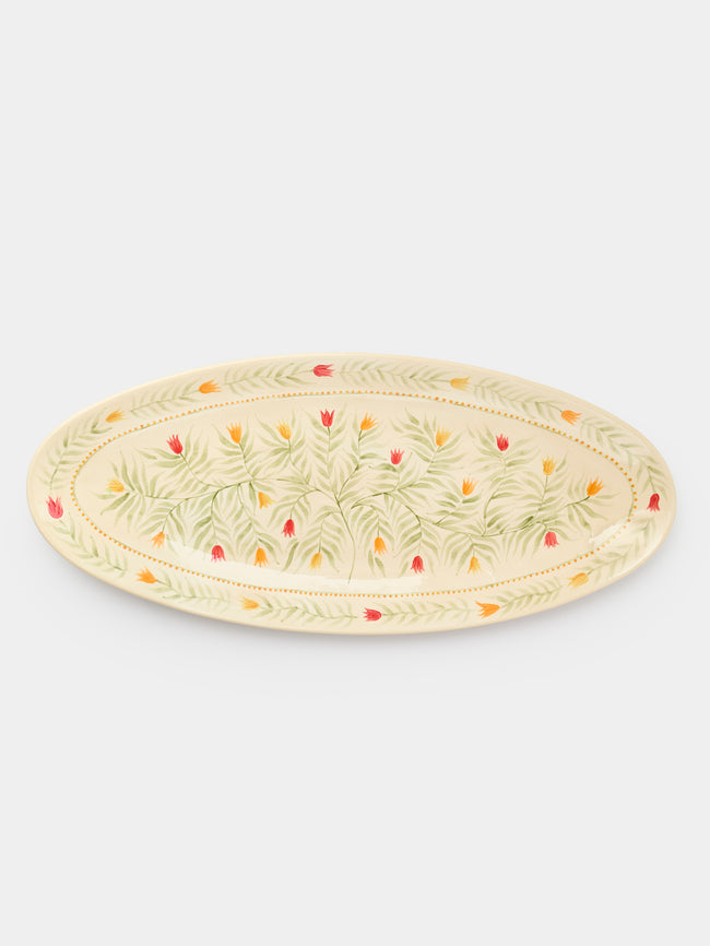 Rosanna Corfe - Tulips Hand-Painted Ceramic Large Oval Platter - Cream - ABASK - 