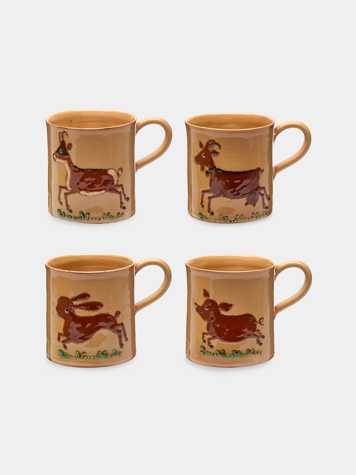 Poterie d’Évires - Animals Hand-Painted Ceramic Mugs (Set of 6) - Cream - ABASK - 