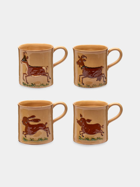 Poterie d’Évires - Animals Hand-Painted Ceramic Mugs (Set of 6) - Cream - ABASK - 