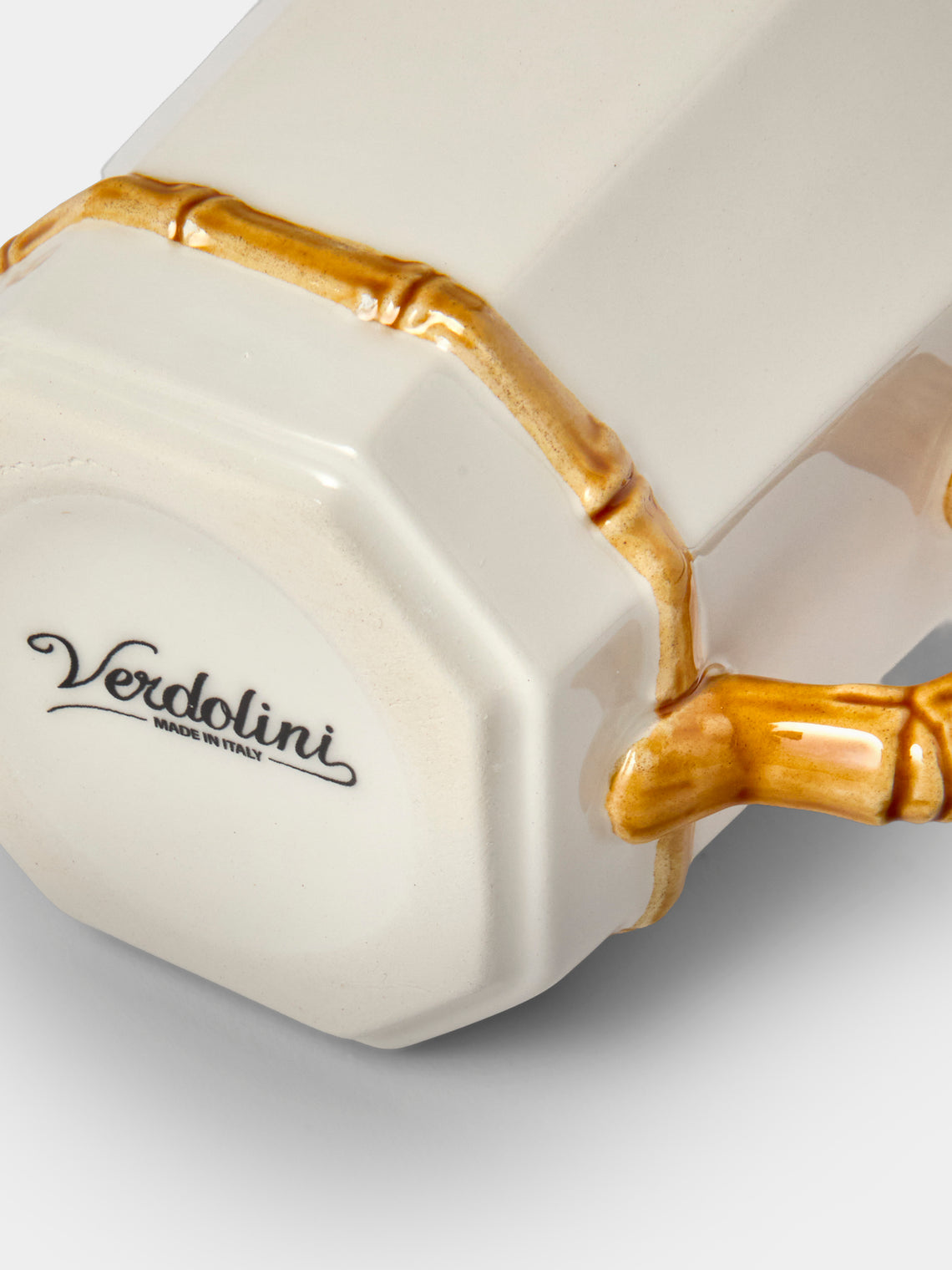 Verdolini - Bamboo Hand-Painted Ceramic Teacup and Saucer - White - ABASK