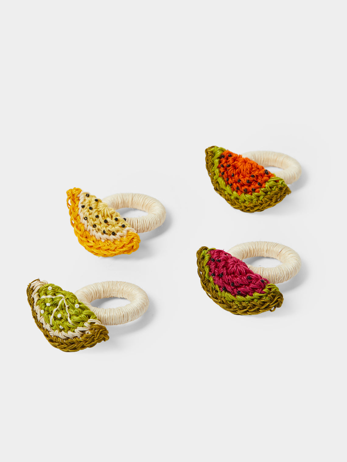 Artesanías del Atlántico - | Set of 4 | Fruits Handwoven Palm Napkin Rings - Multiple - ABASK