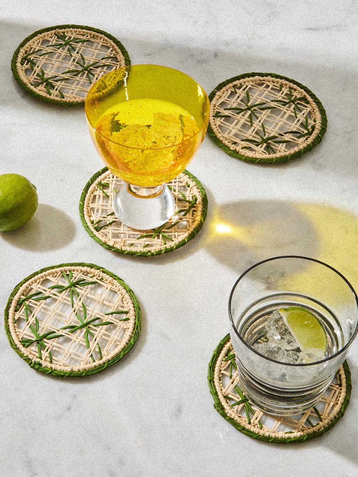 Artesanías del Atlántico - | Set of 6 | Panal Handwoven Palm Coasters - Green - ABASK