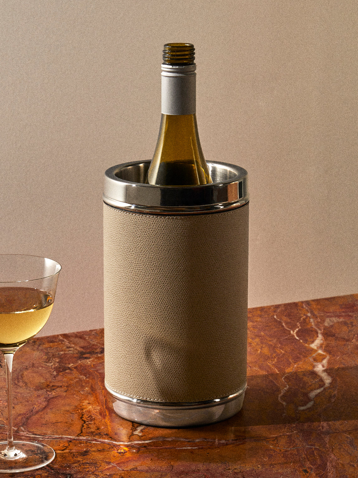 Giobagnara - Ocean Leather and Steel Bottle Cooler - Beige - ABASK