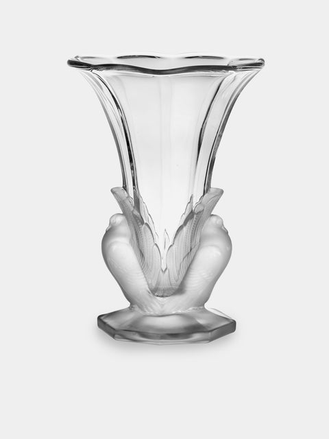 Antique and Vintage - 20th-Century Art Deco Lalique Dove Crystal Vase (10in/25cm) - Clear - ABASK - 