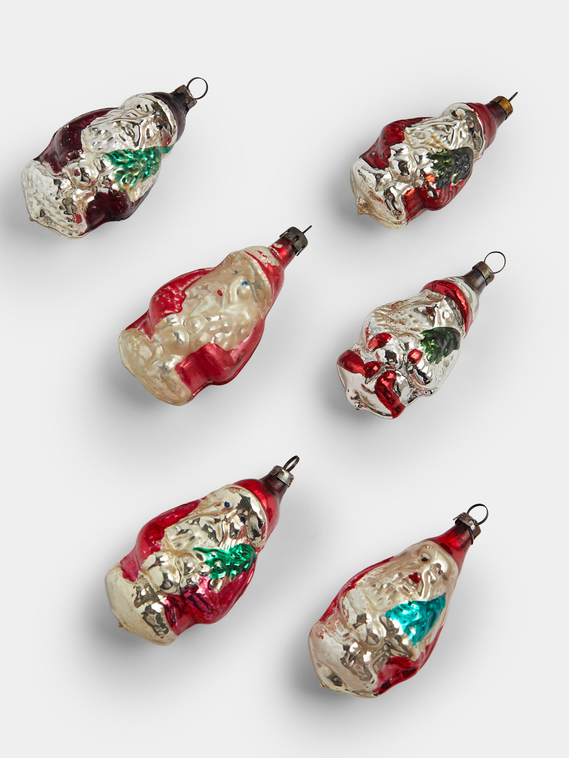 Antique and Vintage - Early-20th-Century Father Christmas Glass Baubles (Set of 6) - Red - ABASK