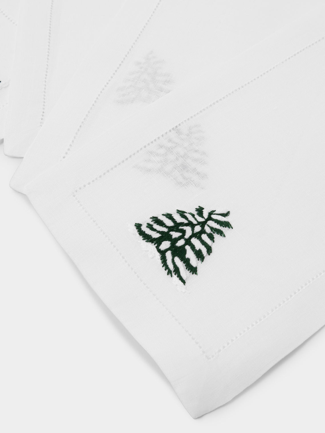 ERI Textiles - | Set of 4 | Winter Forest Hand-Embroidered Linen Napkins - White - ABASK