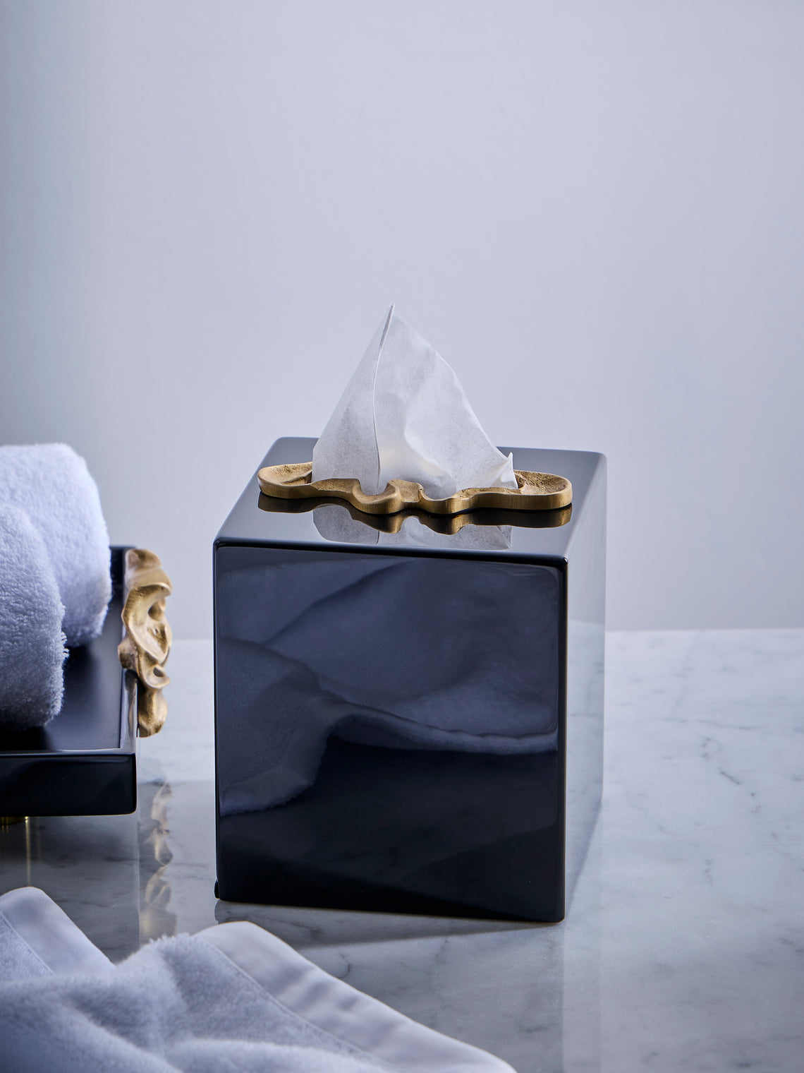 Viya - Saffron Lacquered Wood Tissue Box - Black - ABASK