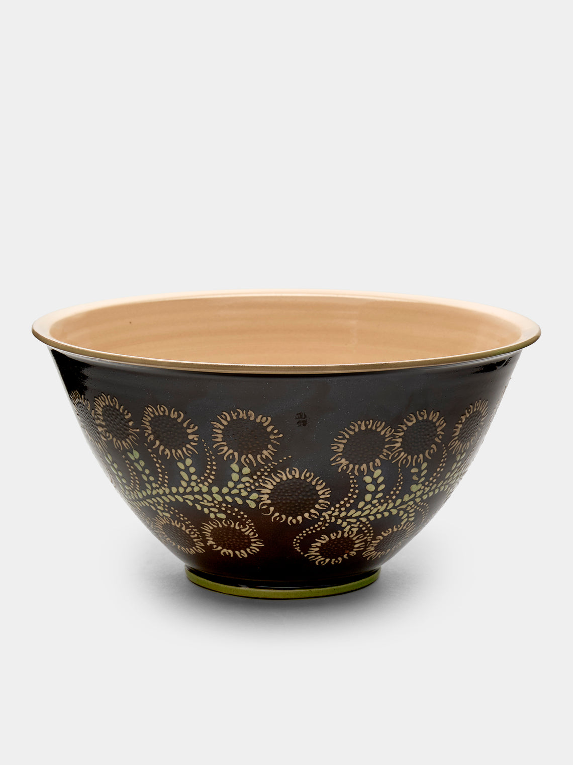 Poterie d’Évires - Flowers Hand-Painted Ceramic Extra Large Serving Bowl - Dark brown - ABASK - 