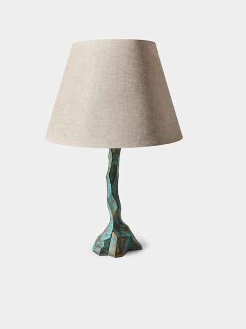 Viya - Leh Brass and Linen Table Lamp - Blue - ABASK - 