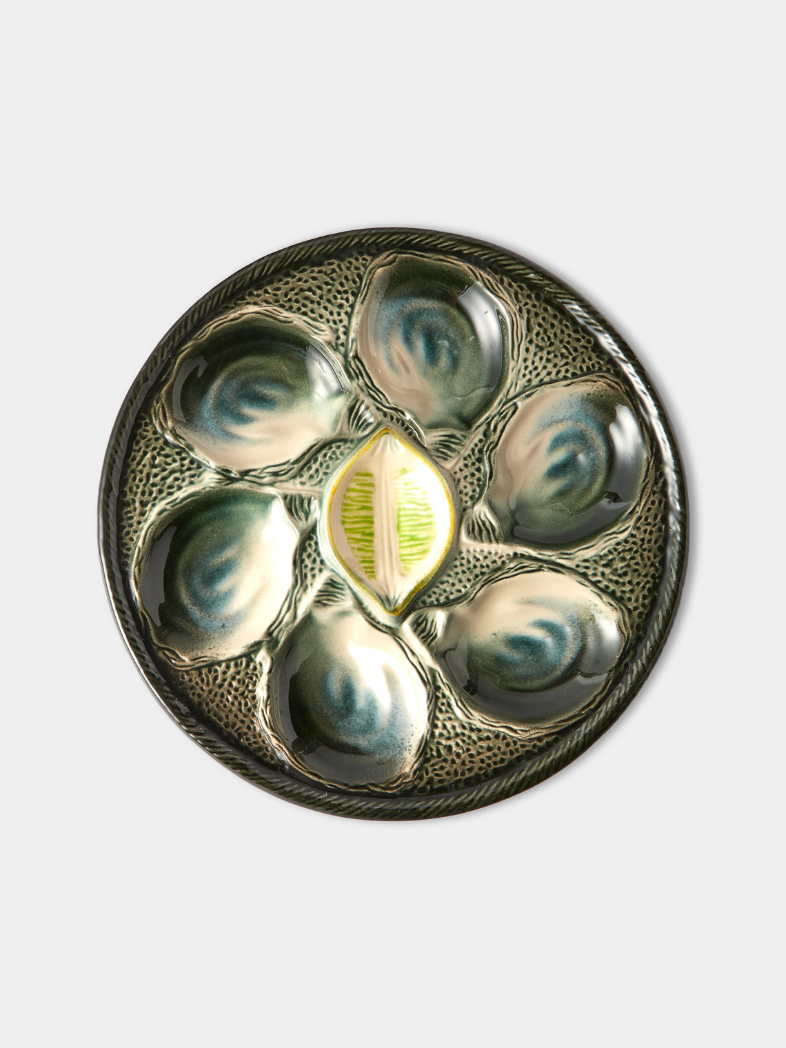 Antique and Vintage - Mid-Century Majolica Ceramic Oyster Plates (Set of 10) - Multiple - ABASK