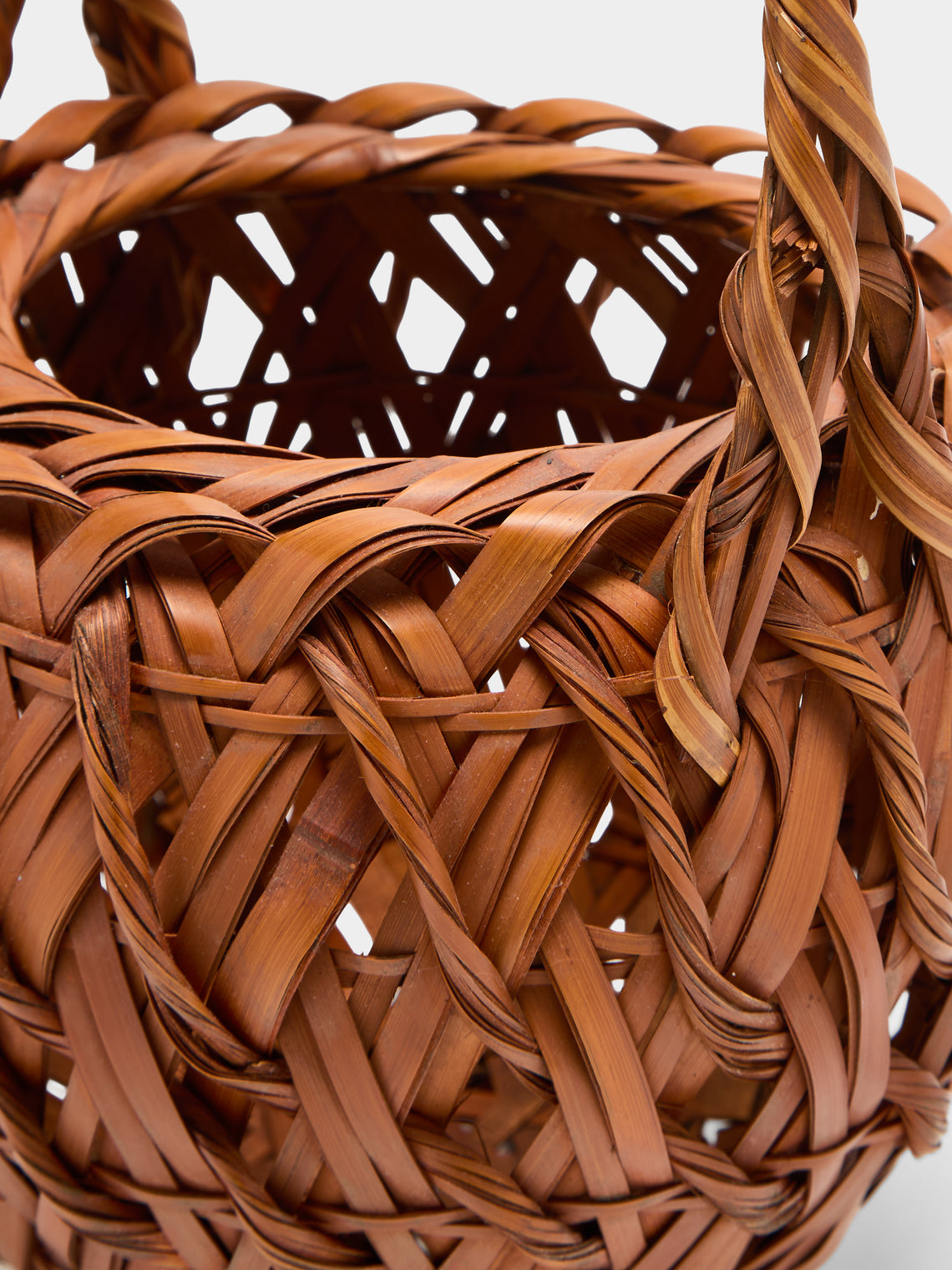 Antique and Vintage - Mid-Century Japanese Bamboo Ikebana Basket - Brown - ABASK