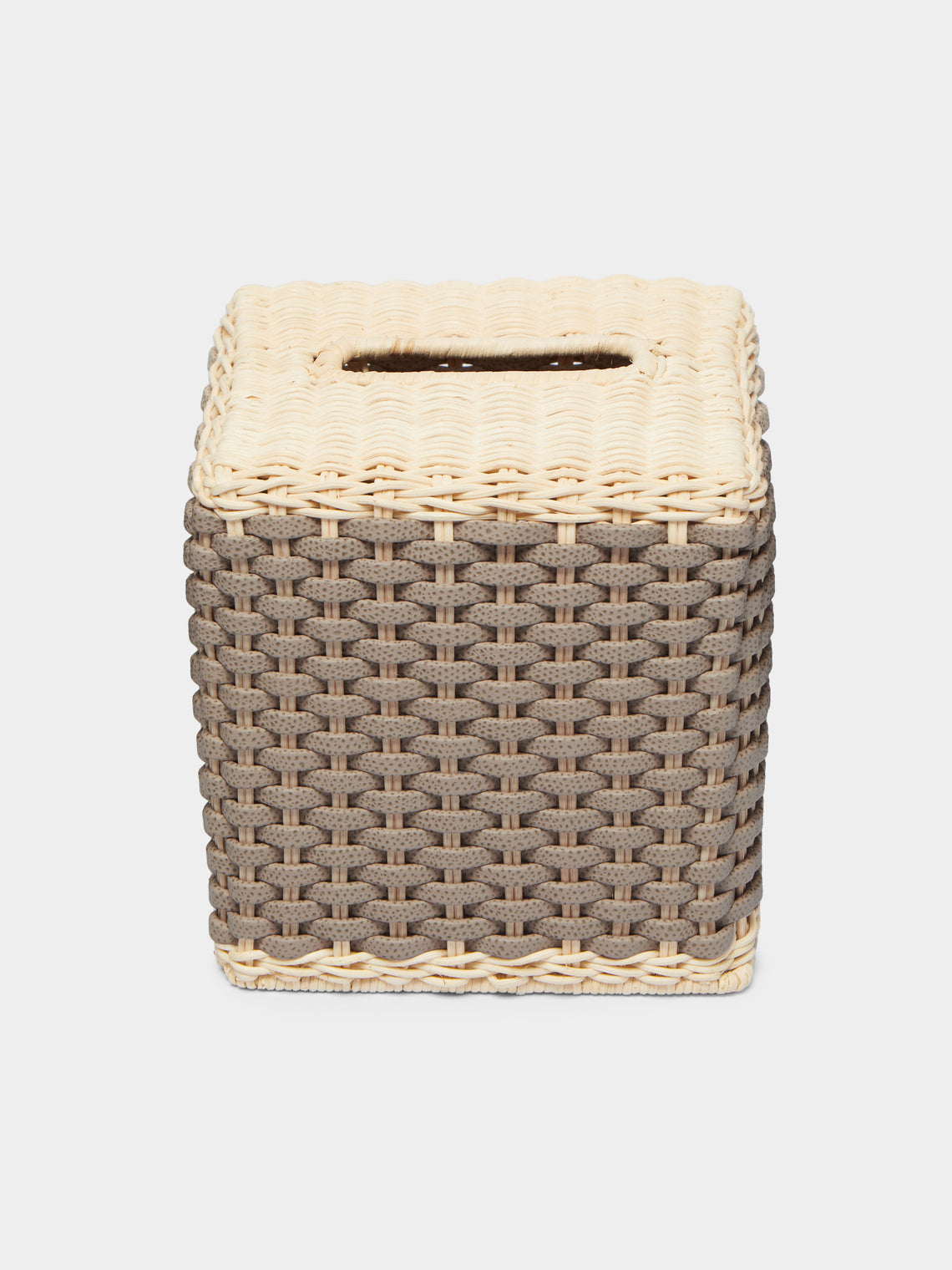 Giobagnara - Antibes Handwoven Leather and Rattan Tissue Box - Taupe - ABASK - 