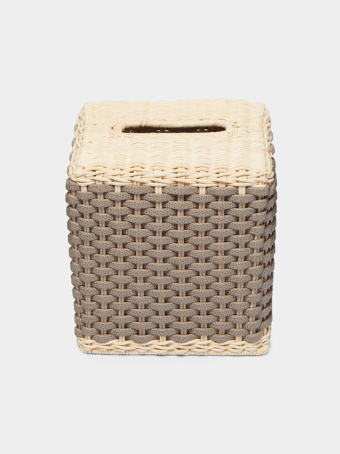 Giobagnara - Antibes Handwoven Leather and Rattan Tissue Box - Taupe - ABASK - 