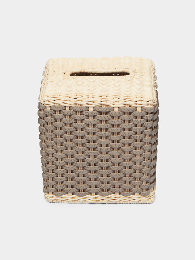 Giobagnara - Antibes Handwoven Leather and Rattan Tissue Box - Taupe - ABASK - 