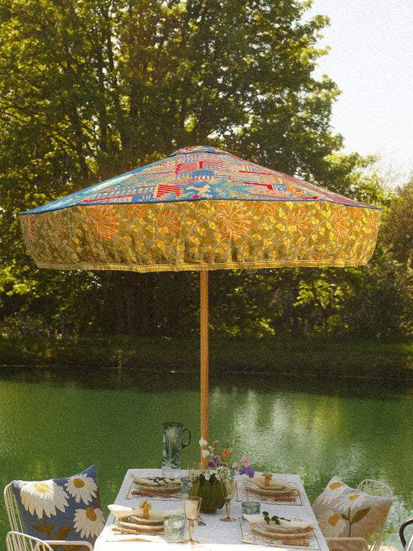 Sunbeam Jackie - Sevilla Vintage-Cotton Parasol (94.5in/2.4m) - Blue - ABASK