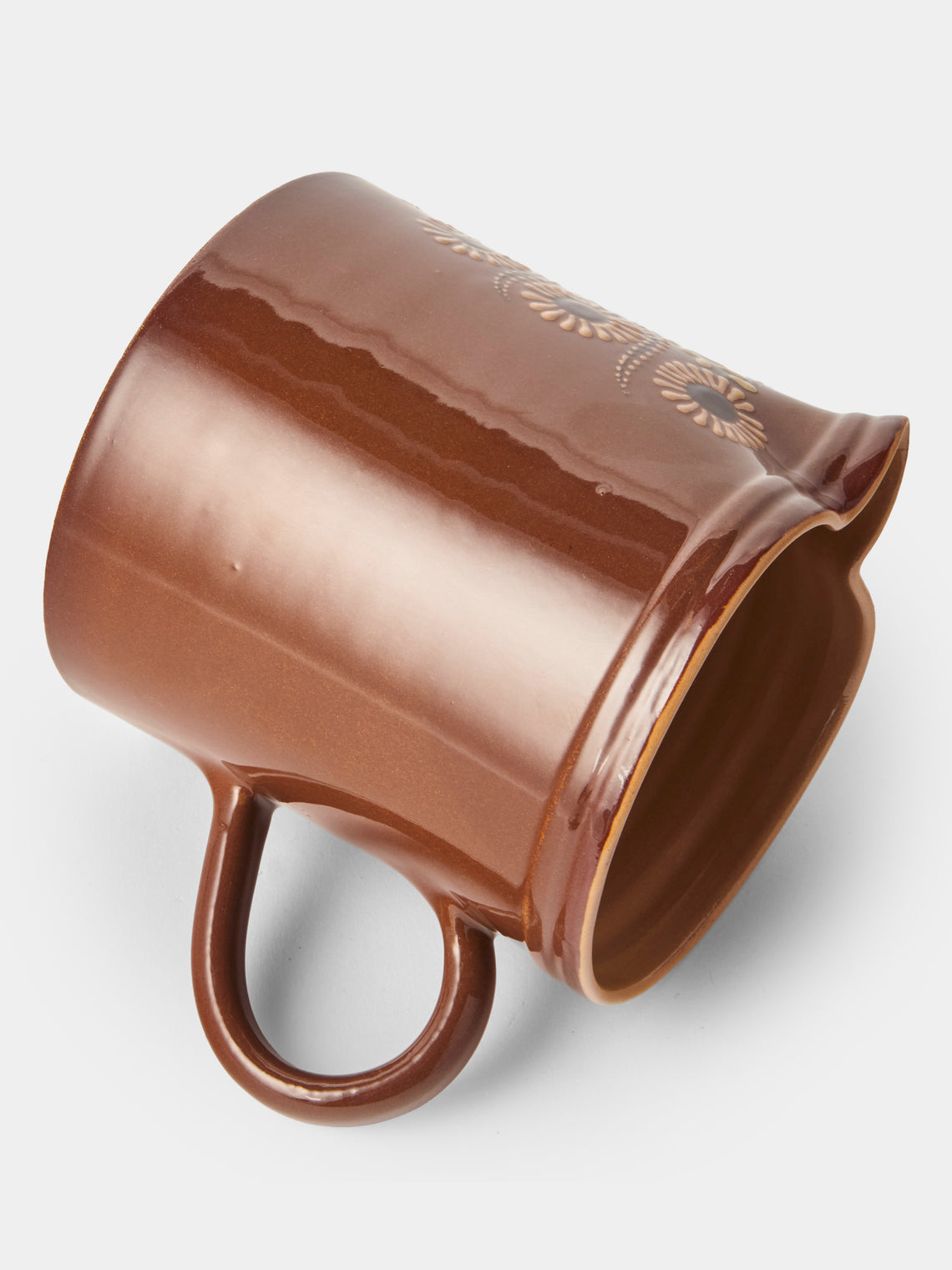 Poterie d’Évires - Flowers Hand-Painted Ceramic Straight-Edge Medium Jug - Light Brown - ABASK