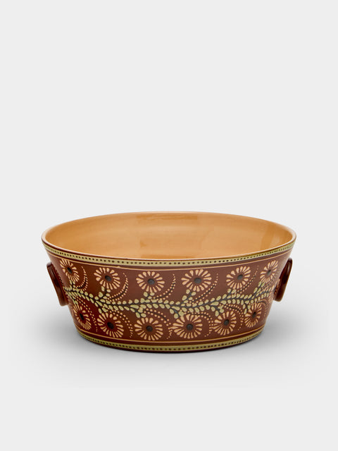 Poterie d’Évires - Flowers Hand-Painted Ceramic Large Handled Serving Bowl - Light brown - ABASK - 