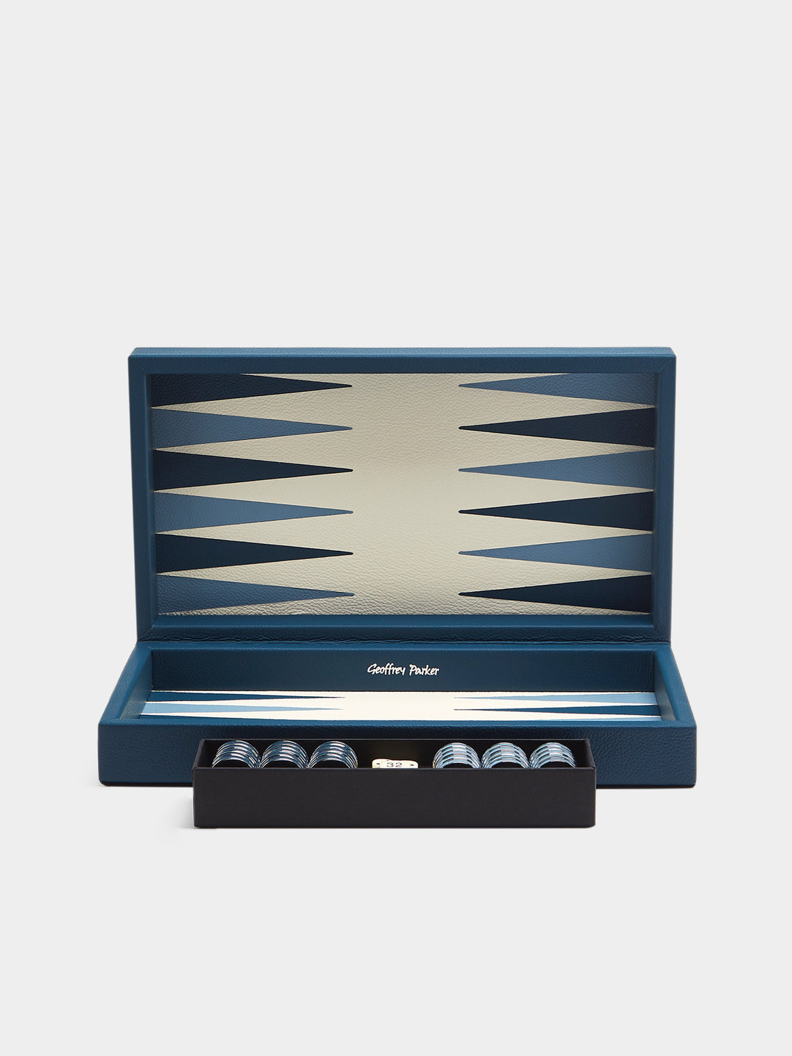 Geoffrey Parker - Leather Travel Backgammon Set - Blue - ABASK - 