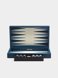 Geoffrey Parker - Leather Travel Backgammon Set - Blue - ABASK - 