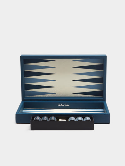 Geoffrey Parker - Leather Travel Backgammon Set - Blue - ABASK - 