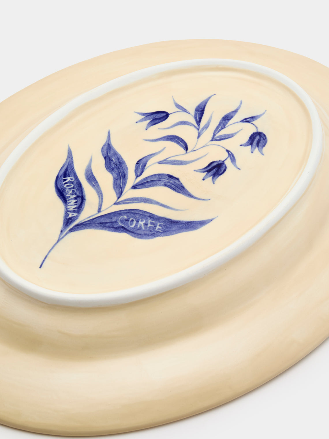 Rosanna Corfe - Birds and Bluebells Hand-Painted Ceramic Oval Platter - Cream - ABASK