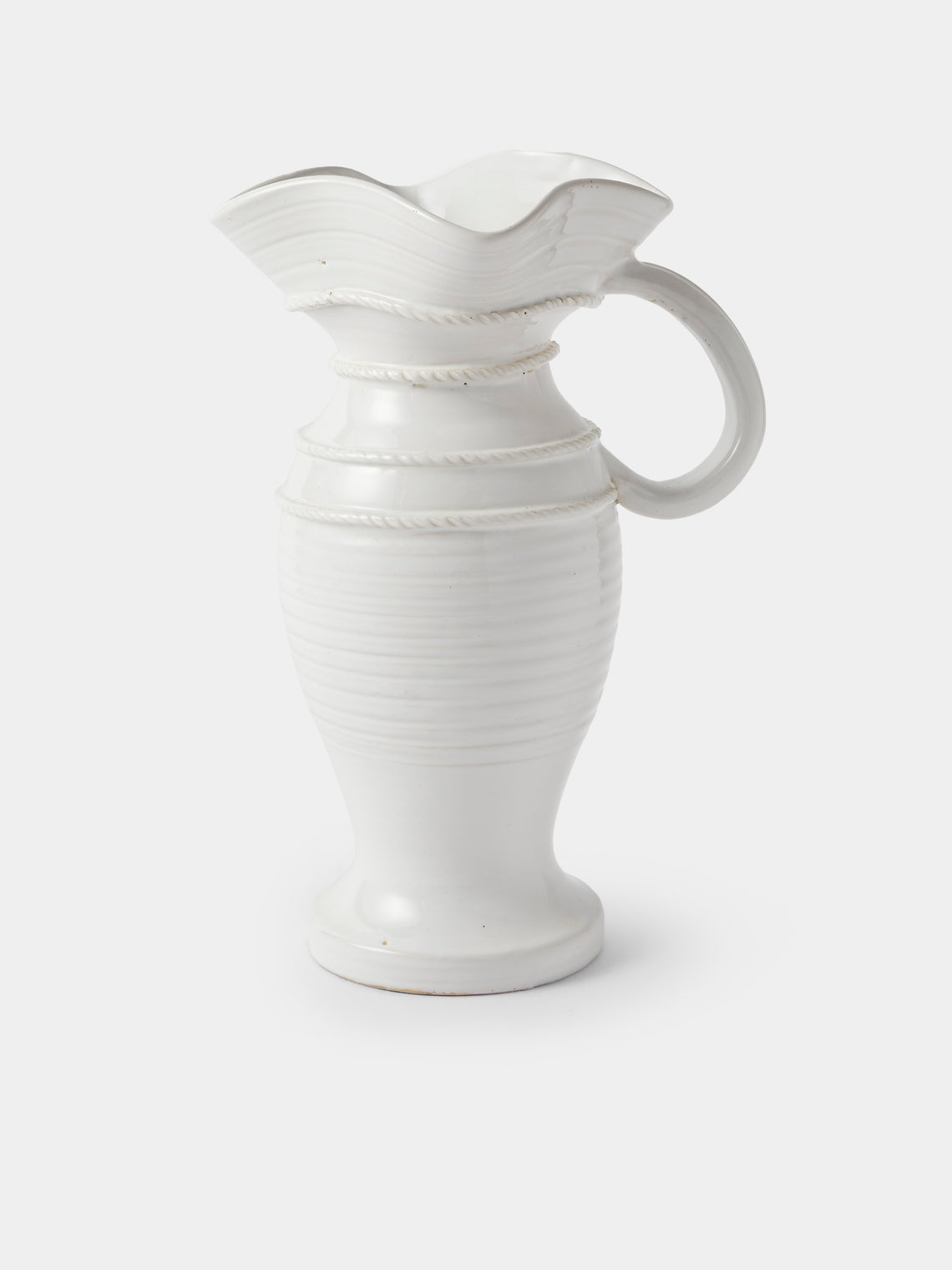 Antique and Vintage - 1940s Émile Tessier Ceramic Wavy Vase (13in/32.5cm) - White - ABASK - 