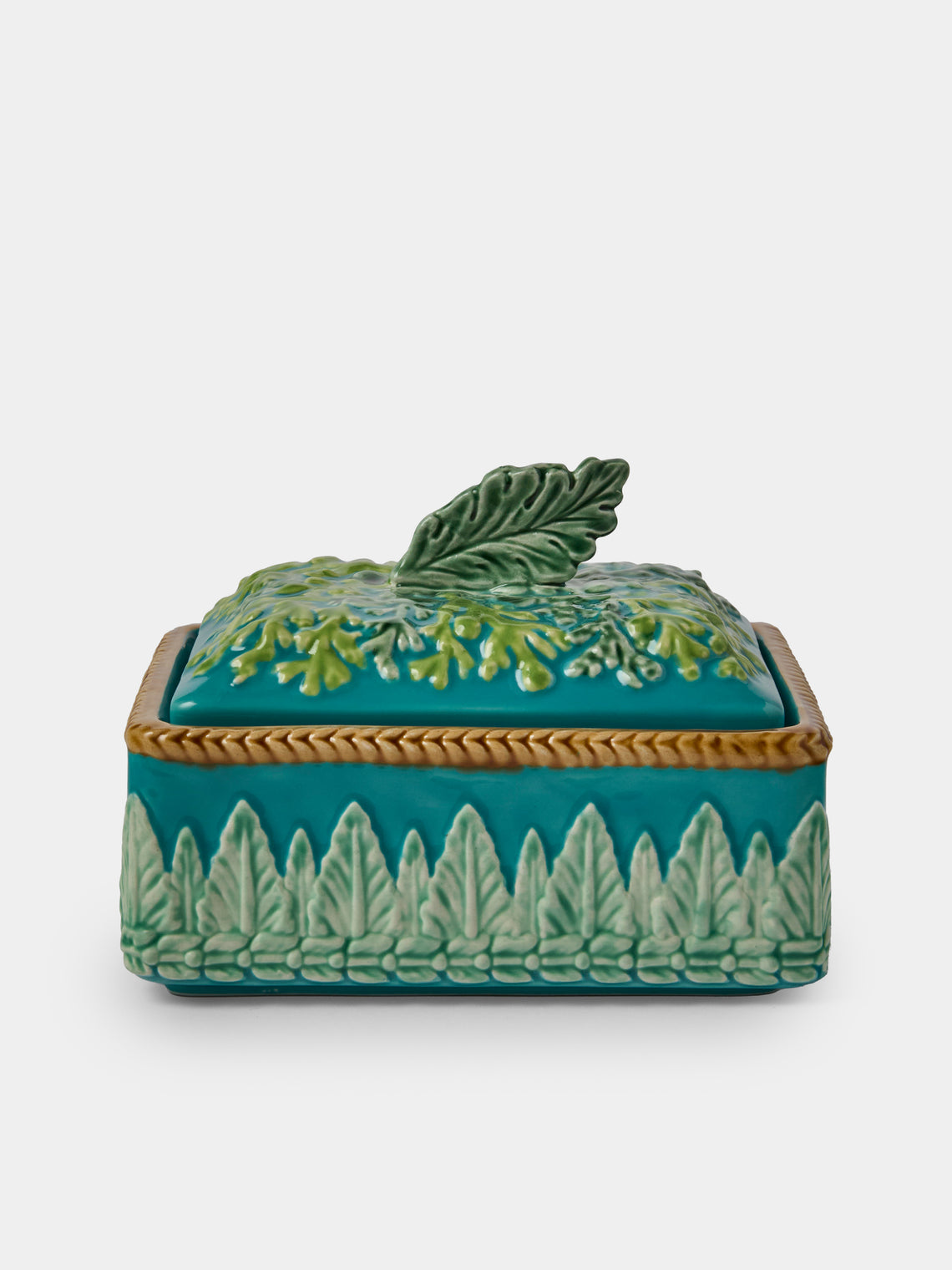 Verdolini - Leaves Hand-Painted Majolica Ceramic Box - Blue - ABASK - 