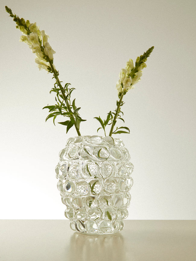 Yali Glass - Boboli Hand-Blown Murano Glass Vase (8.5in/22cm) - Clear - ABASK